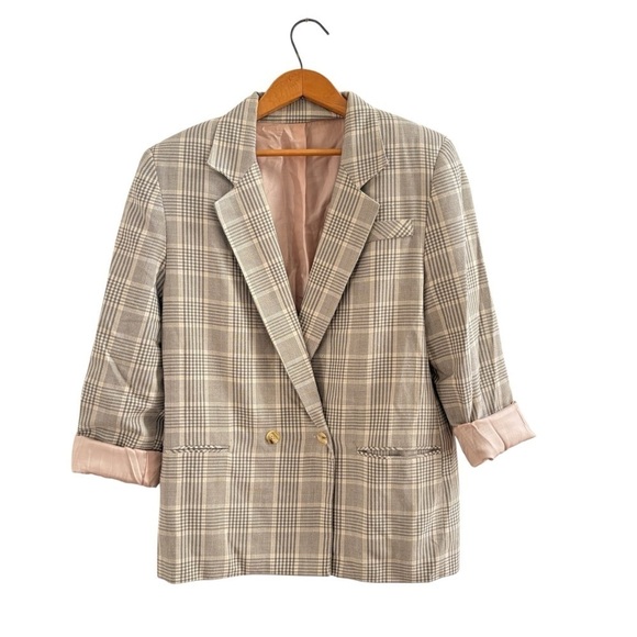 Jessica Jackets & Blazers - VTG 90s Jessica Blazer Checks Plaid Tan Beige Lined Sz. 10